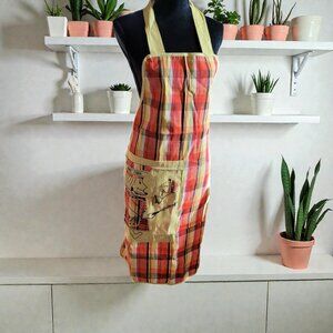 Vintage Orange & Yellow Plaid Apron with Embroidered "Chef"